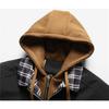 Men's Hooded Padded Bomber Jacket Plaid Trim Fake Two-Piece Winter Coat