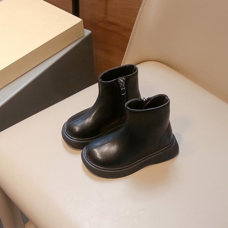 Winter Autumn Children Short Boots Girls Leather Boots Boys Pure Color Autumn Boots Baby Warm Soft Cotton Shoes