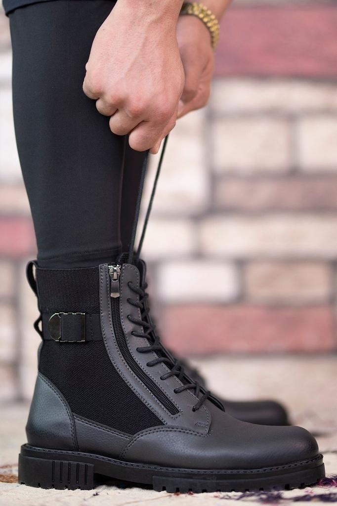 Men's Fashion Faux Leather Flat Heeled Booties Smoked Zipper Boots Shoes