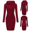Сплошной цвет женщин с длинным рукавом карман Bodycon толстовка с капюшоном платье