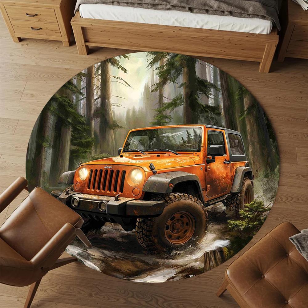 1 шт. Круглый коврик для стула Jeep Forest, ковер для офисной зоны - Нескользящий, коврик для пола для офиса, спальни, идеальный подарок для декора дома c0112077
