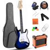 Комплект для начинающих электрогитар ADM, полноразмерная гитара, в комплект входят медиатор 39", усилитель, сумка, ремень, струны, тюнер, кабель, (Синий солнечный луч)