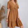 Summer Women Loose Cake Dress Short Sleeve V Neck