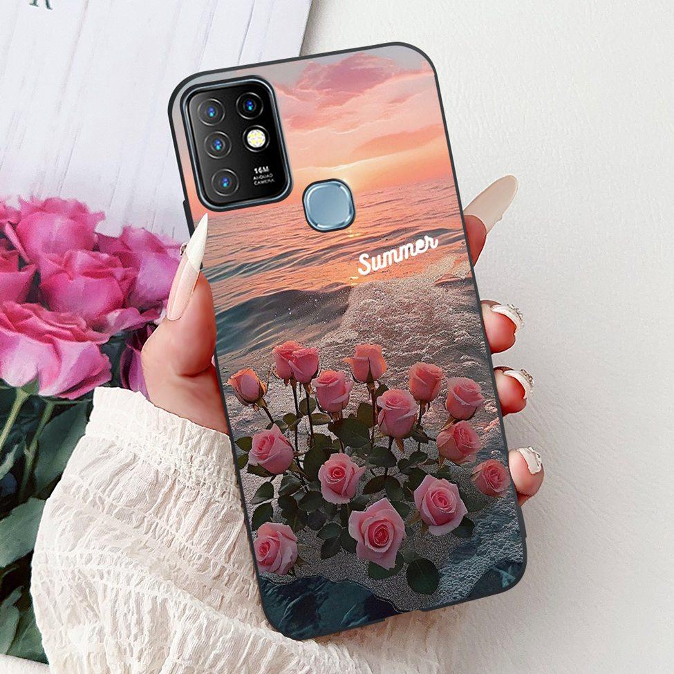 Для Infinix Hot 10 Чехол Силиконовый Милый Кот Модные Цветы Роскошная Расписная Задняя Крышка Для Чехла Телефона Inifnix Hot 10 X682B X682C