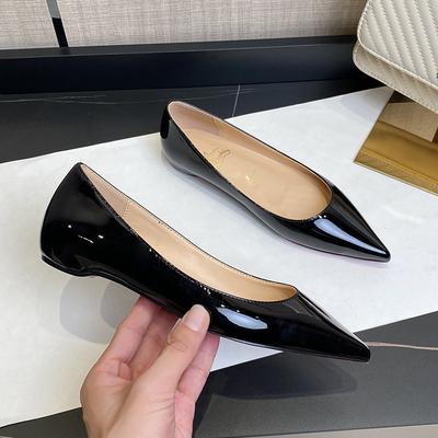 Новые черные туфли-лодочки женские с острым носком, с открытой боковой частью, из лакированной кожи, темпераментные, знаменитые, на красной подошве, с внутренней танкеткой, одинарные туфли