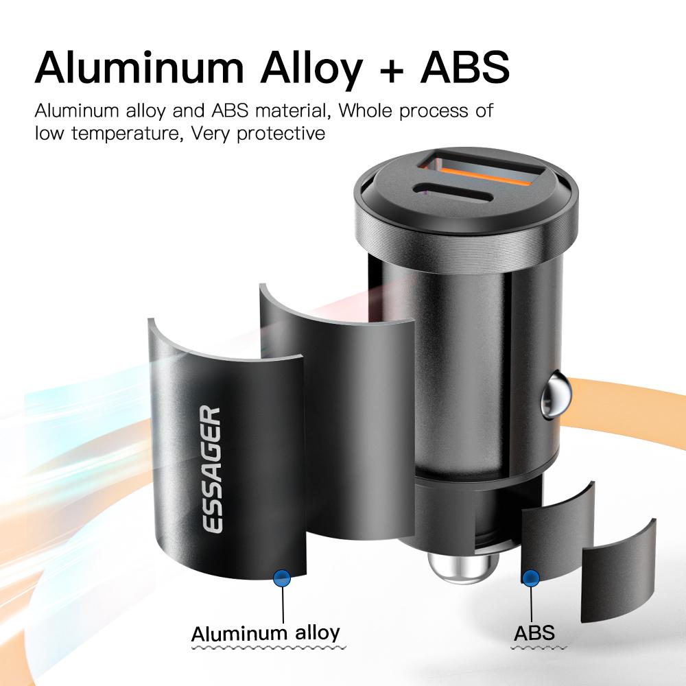 Essager Автомобильное зарядное устройство USB 30 Вт Quick Charge4.0 Qc Pd 3.0 Scp 5A USB Type C Автомобильная быстрая зарядка для Iphone 14 13 Huawei Samsung Xiaomi