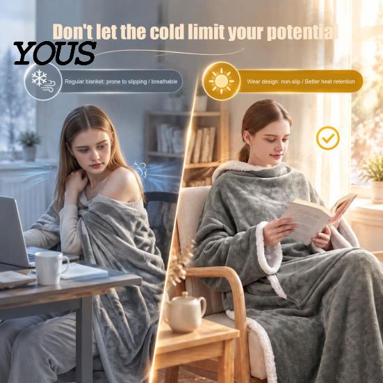 Fleece deka na zdřímnutí, flanelová, nositelná se rukávy, pro dospělé, zimní klokaní kapsa, měkký útulný plyšový přehoz, na chladné dny, pro domácí pohodu, sledování televize