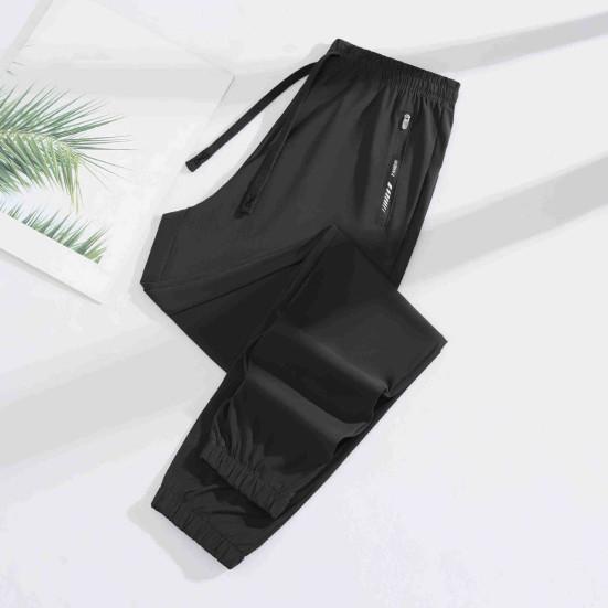Unisex Summer Ice Silk Pants Thin Loose Straight Leg Cooling Trousers Drawstring Elastic Waist Slacks Quick-drying Solid Color Sweatpants