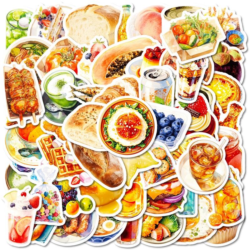 10/30/56PCS Cartoon Food PVC Sticky Sticker Aesthetic DIY Colored korean Decoration Scrapbooking Supplies