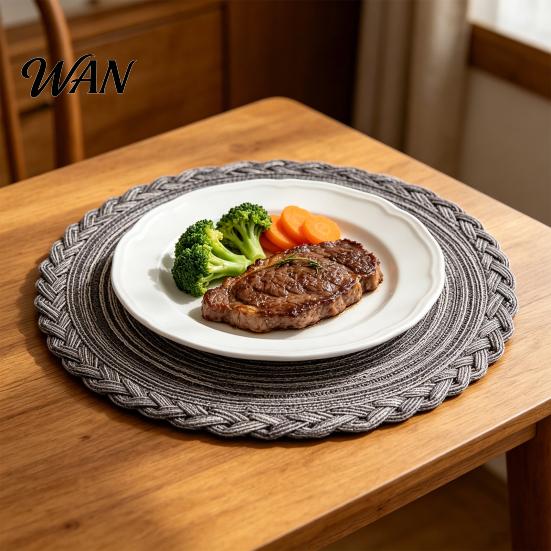 Eco-friendly Placemat 12 Inch Round Placemats, Polyester Woven Braided Place Mats, Washable Heat Resistant Circle Dining Table Mats for Kitchen
