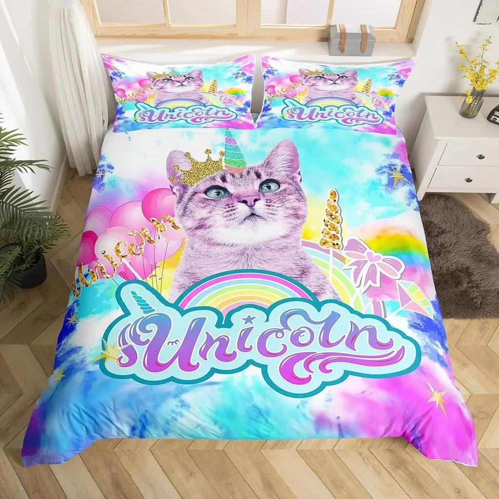 Rainbow Unicorn Duvet Cover Cute Dreamy Horse Comforter Cover Cartoon Little Unicorn Bedding Set Twin For Girl Teen Kawaii Gifts