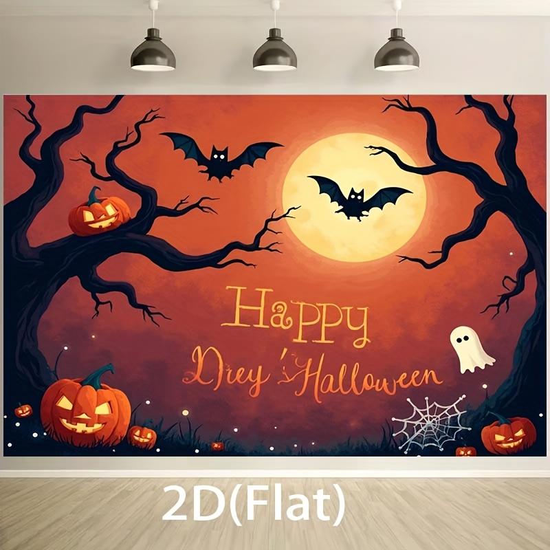 1 Halloween 2D Flat Banner - Spirit Night Sky Bats Pumpkins and Ghosts - Durable Party Decoration
