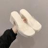 European High-heeled Women's Shoes 2024 New Fashionable Transparent One-word Sandals Thick-soled Waterproof Table Square Head High-heeled Slippers