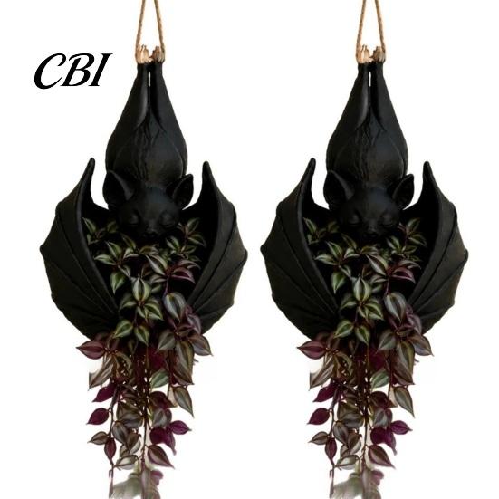 Halloween Plant Holder for Home Bat Shaped Hanging Planter, Gothic Pot Indoor Outdoor Garden Small Foliage Planter Windowsill Wall Decor, Unique Wing