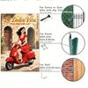 2D Плоский - Винтажная Металлическая Вывеска - La Dolce Vita | Поездка на Красном Скутере по Европейской Уличной Сцене | Железное Настенное Искусство 8x12 Дюймов с Cla