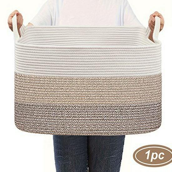 Корзина для хранения из плетеной хлопковой веревки большой вместимости для белья или игрушек