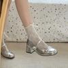 Silver Thick Heel Mary Jane Shoes Women's New Skirt Pearl Strap High Heels