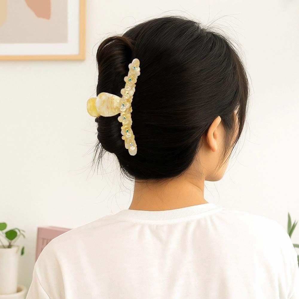 Elegant Straight Line Shaped Shark Clip Korean Style Acetic Acid Hair Claw Flower Hair Claw Gifts