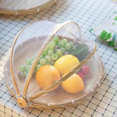 Бамбуковый совок для мусора с выдвижной сетчатой ​​крышкой, плетеная вручную палатка для еды, корзина для хлеба, корзина с фруктами, кухонный инструмент