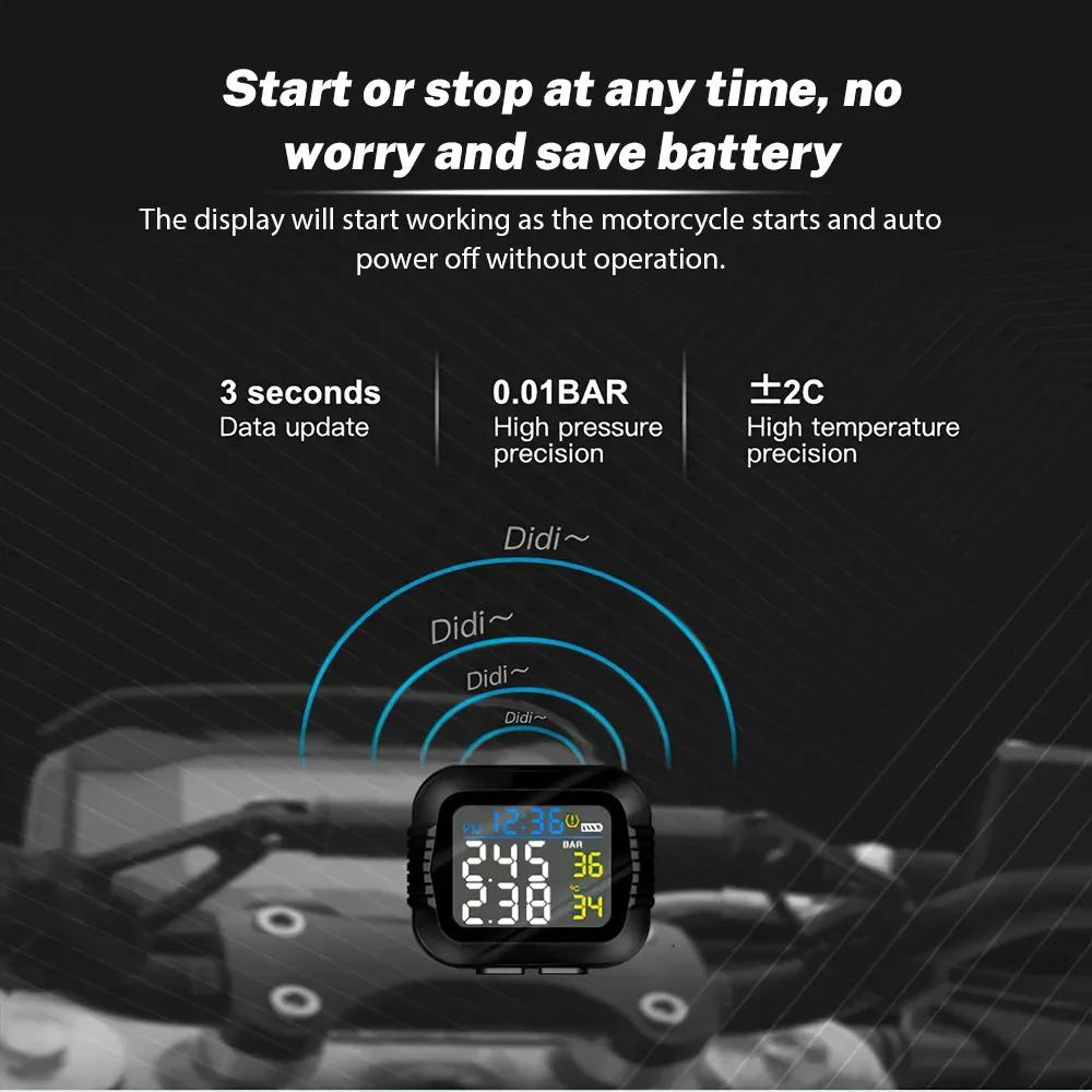 Система контроля давления в шинах мотоцикла TPMS, сигнализация температуры с 2 внешними датчиками, системы сигнализации шин мотоцикла в режиме реального времени