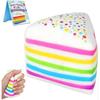Rainbow Cake Squishy, Jumbo Slow Rising Squeeze Fidget Sensory Toy, Giant Layer Cake Slice Soft Stress Relief Squishy for Adults Birthday Gift Party F