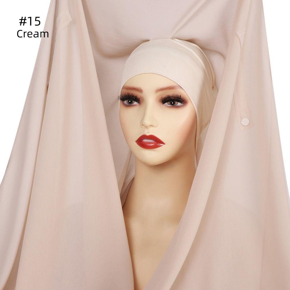Bulit-In Magnets Muslim Long Headscarf 2in1 Islamic Head Wrap Female Musulman Bandana Outdoor