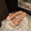 Luxury Designer Silk Bowtie Slippers Women Outdoor Slides Shoes Flat Heel Pink Bow Flip Flops Narrow Band Sandalias Mujer 2024