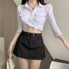 2023 Autumn High-Waisted Gray A-Line College-Style Skirt for Women