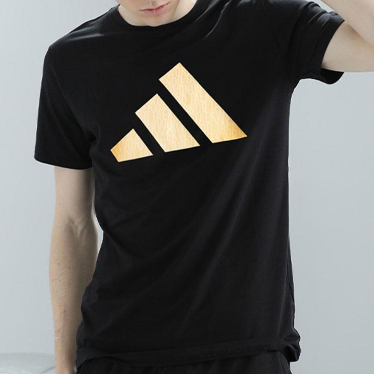 Adidas Повседневная легкая быстросохнущая футболка с круглым вырезом и коротким рукавом с принтом логотипа, унисекс, топы, цвет черный, золотой ADICLTSPSTK-BG