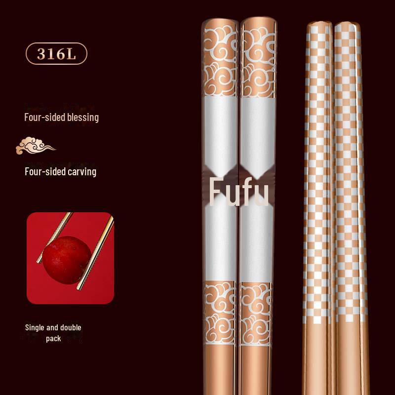 304 Stainless Steel Square Non-Slip High-Temperature Resistant Chopsticks Set for Home and Hotel Use