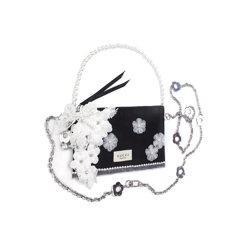 Gucci Cosmetic bag/toiletry bag [Customized Bag] Little Flowers Secret French Romantic Lazy Holiday Elegant and Casual Black silk cosmetic bag