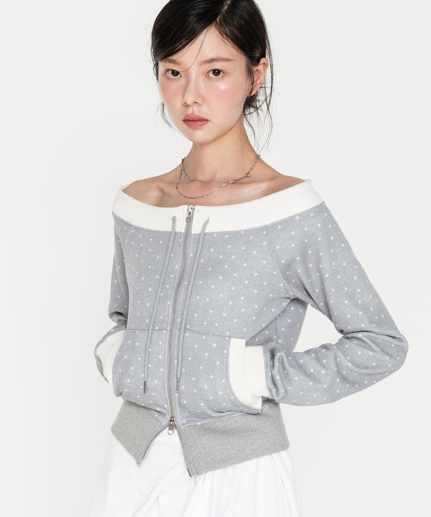 HIGH SCHOOL DISCO Star Graphic Off-Shoulder Zip-Up