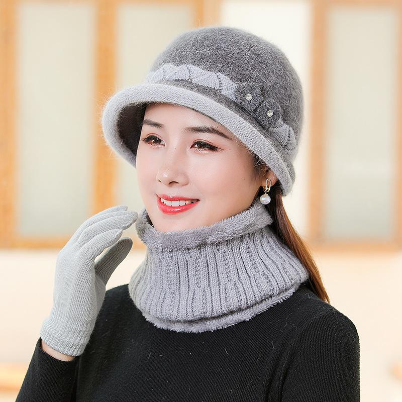 Утолщенная вязаная шерстяная шапка из кроличьего меха, женская осенне-зимняя шапка-ведро для среднего и пожилого возраста