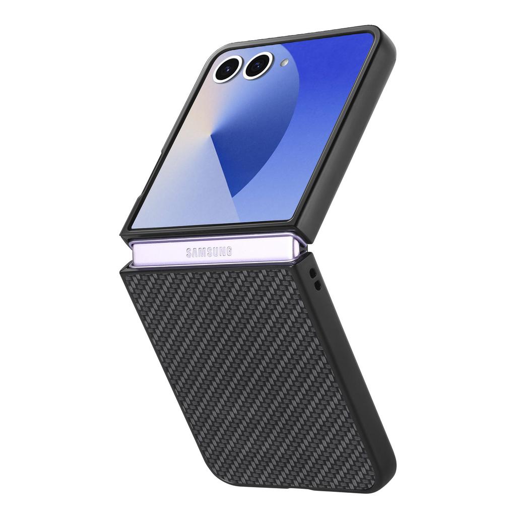 Чехол для Samsung Galaxy Z Flip7 5G с текстурой из углеродного волокна PU+PC+TPU Задняя крышка телефона