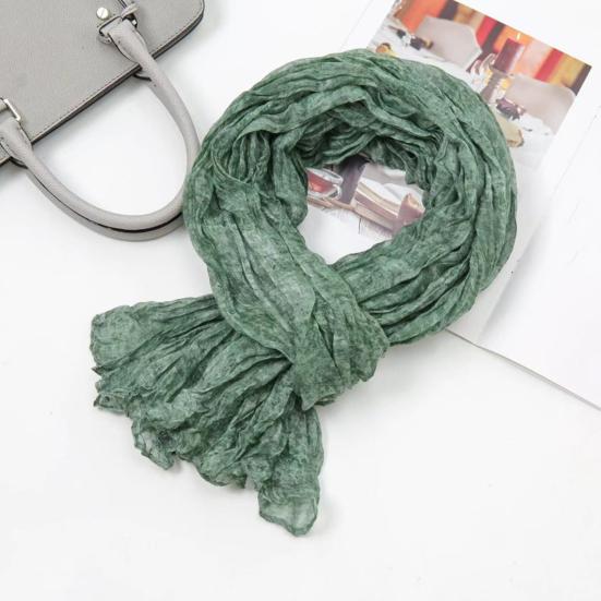 Women Scarf Solid Color Pleated Design Versatile Long Scarf Retro Style Versatile Comfortable Cotton Linen Shawl