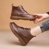 Vintage Genuine Leather Headlayer Cow Leather Fleece-Lined Flat Bottom Short Boots For Adults Retro Style Winter Season