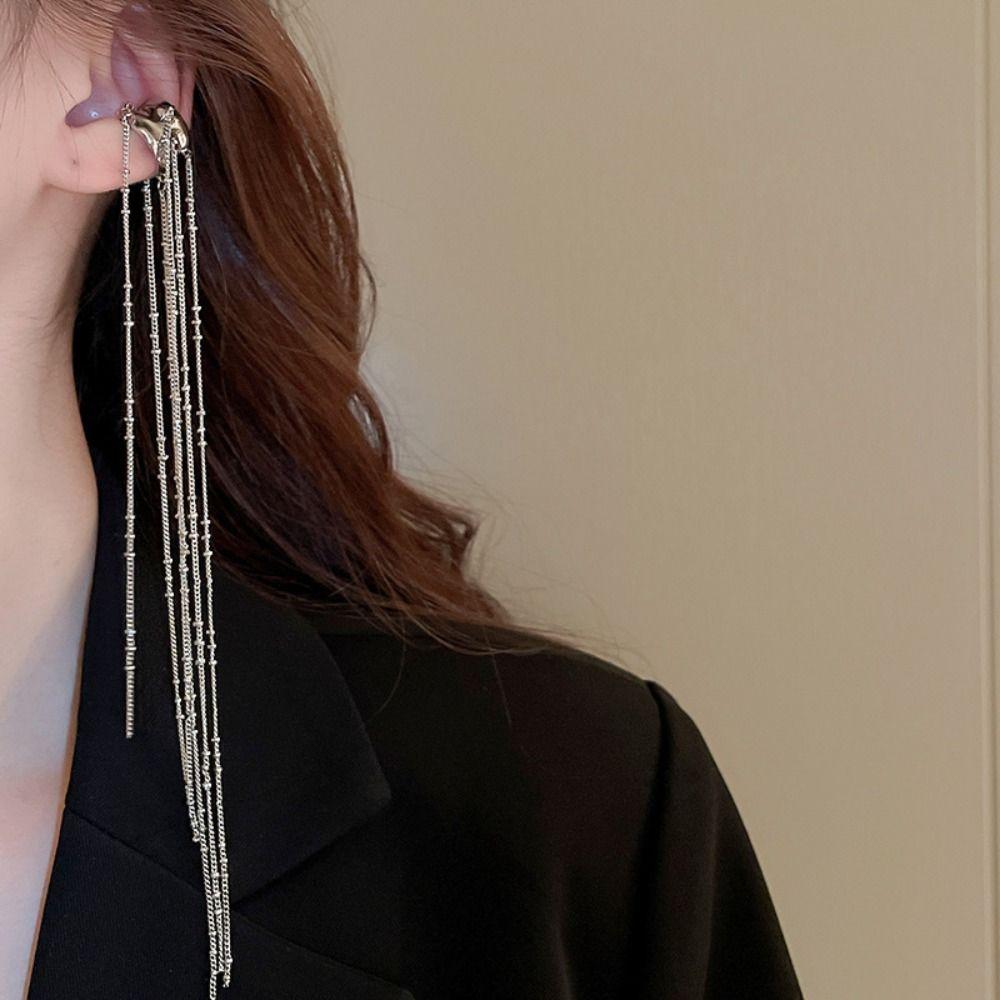 Цинк Цинковый сплав C-образные серьги Этнические каффы для ушей Серьги-линии C-образные серьги с кисточками Длинные клипсы для ушей Девушка