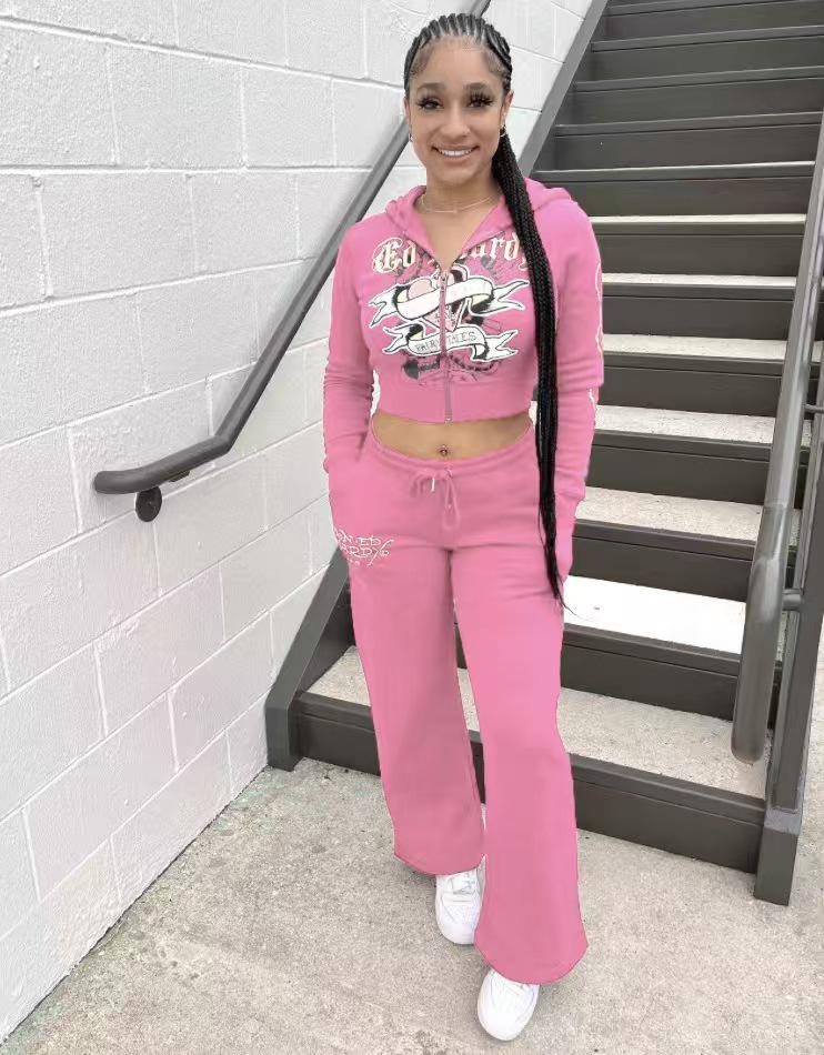 Европейский и американский женский повседневный костюм-двойка с уличным принтом 2024 года — разноцветный комплект Girlfriend