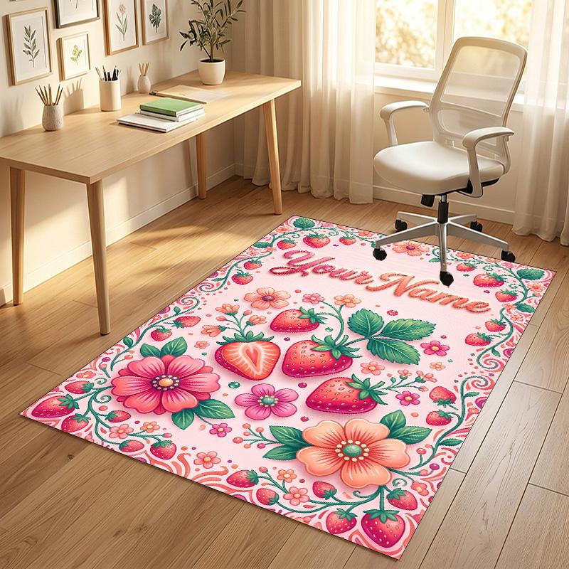 Floral Garden Theme Crystal Velvet Rug Personalized Custom Name Text Soft Floor Mat Home Decor