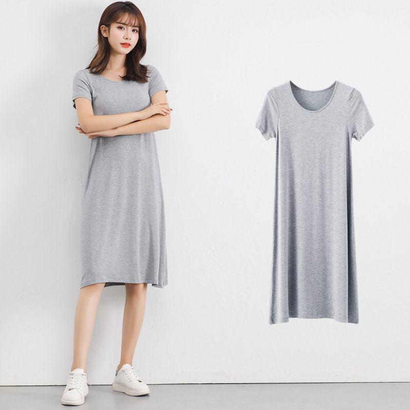 Летняя женская футболка большого размера с коротким рукавом из модала, длинная, повседневное платье для создания непринужденного стиля