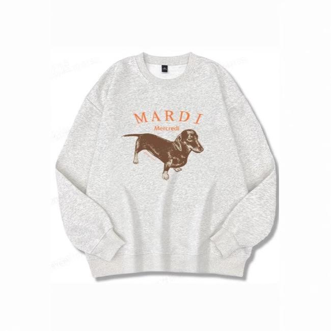 Корейская толстовка с принтом таксы 2024: Унисекс Круглый вырез 320г Хлопок, Вдохновленный Ким Го-ын