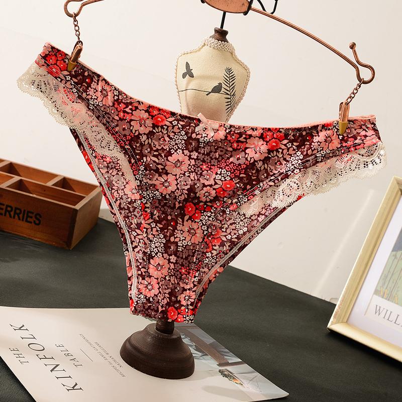 TERMEZY Женские бесшовные трусики из ледяного шелка с милым принтом, кружевное нижнее белье по бокам, женские стринги, нижнее белье, полузавернутое нижнее белье на бедрах