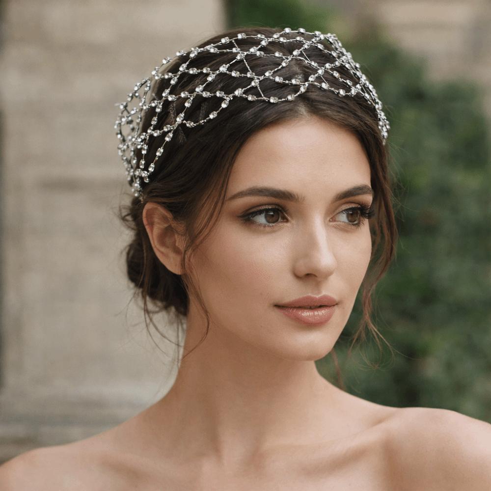 Handmade Rhinestone Tiara Wedding Headpieces Bride Hair Bands Classic Hair Net Crown Women