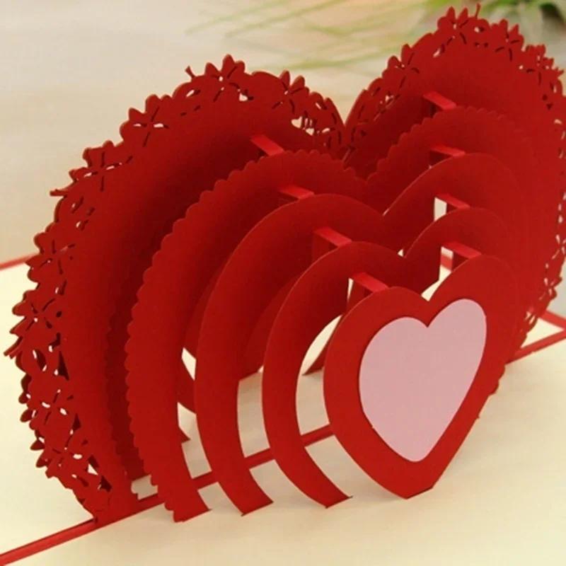 Новый 3D трехмерный ручной работы всплывающий рождественский свадебный день рождения приглашение поздравительная открытка подарок (цвет: красный)