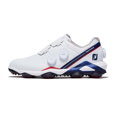 Кроссовки для гольфа FootJoy Tour Alpha Triple Boa для мужчин 3E, белые/темно-синие/красные, 25,5 см,