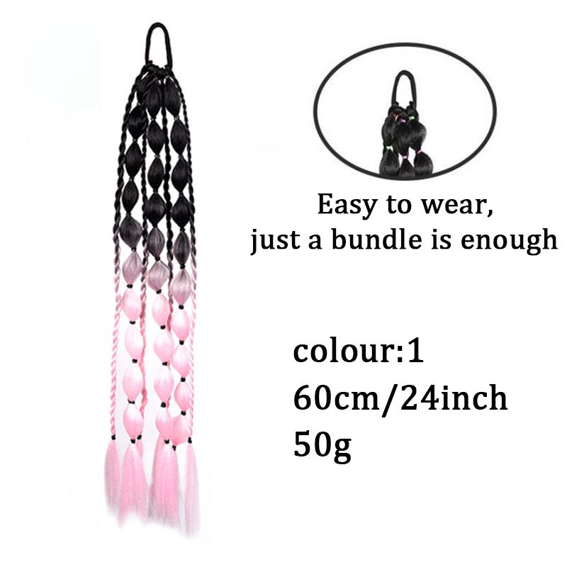 Horsetail Wig Gradual Color Lantern Bubble Fried Dough Twists Braid Horsetail Female Synthetic Wig Suitable for Party