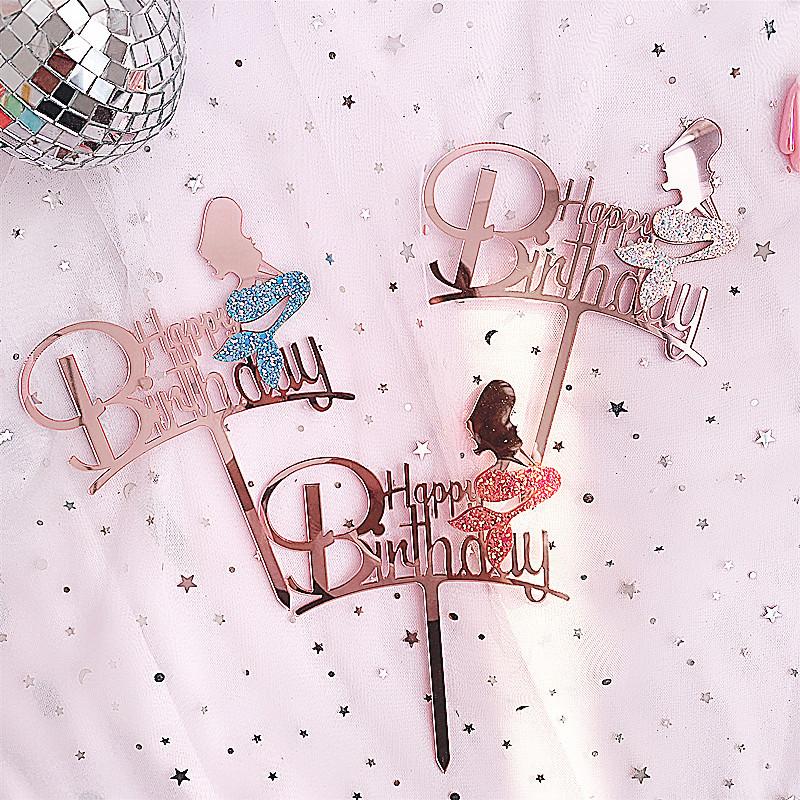 1pc Glitter Mermaid Happy Birthday Cake Mermaid Cake , Under The Sea Themed, Birthday Party Supplies