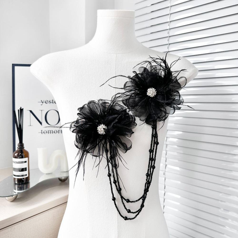 Tassel Style Nail Bead Flower Applique Double Flower Chest Flower Patch Flower Patch Wedding Dress