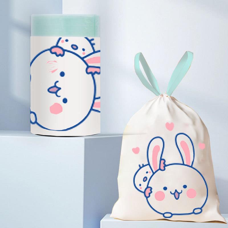 Мешок для мусора на шнурке с мультяшным принтом кролика, бытовой большой портативный пластиковый пакет, одноразовый утолщенный кухонный пакет, карман