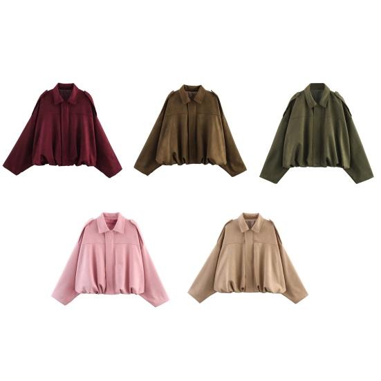 Женская куртка из искусственной замши, оверсайз, с длинным рукавом, с лацканами, куртка-пилот, повседневная, на молнии и кнопках, демисезонная верхняя одежда